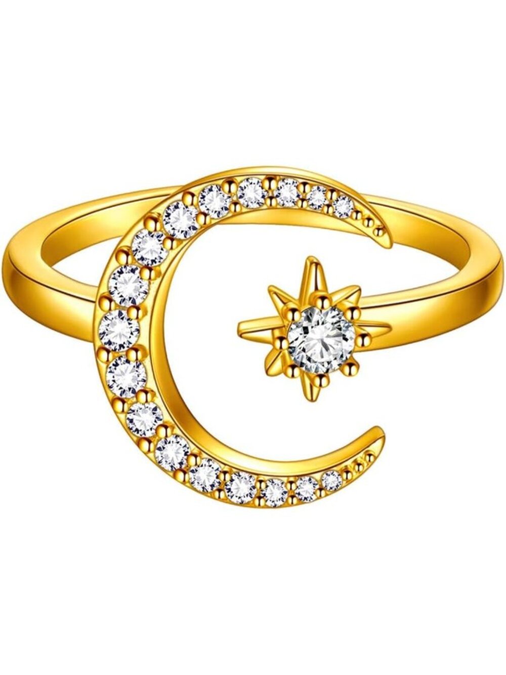 Adjustable Star & Moon Rings - 18K Gold/Silver/Black Gun Plated Open Jewelry